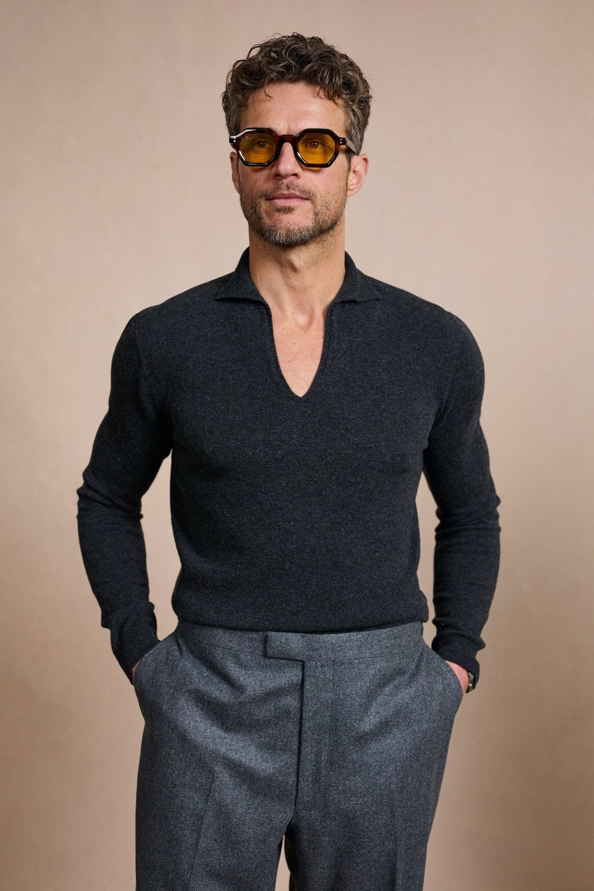 Myles Cashmere Long-Sleeve Polo